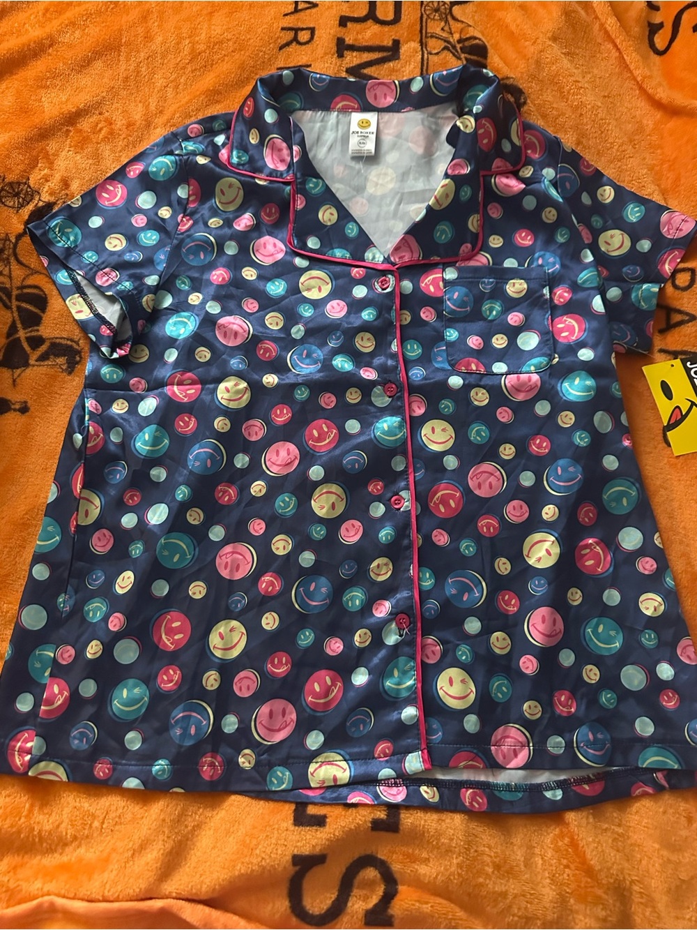 Joe Boxer Navy Button-Front Smiley. Pijama top